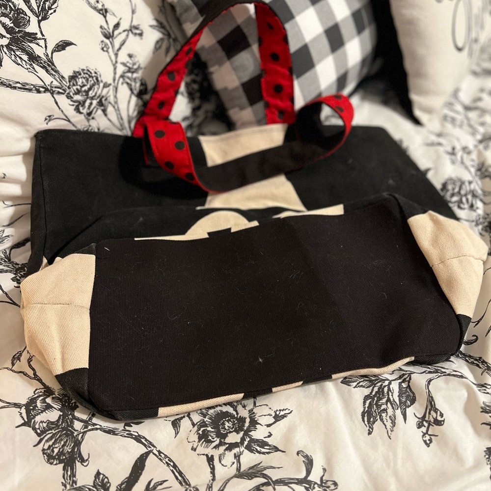 💕🌼 Disney Mickey & Minnie Mouse One Size Canvas Tote Shoulder Bag Black - Picture 4 of 4